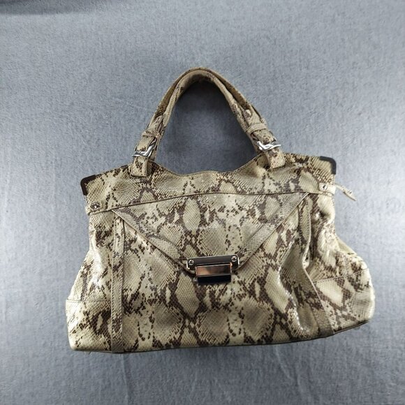 Kooba Python Print  Leather Tote Handbag With Dual Handles & Metal Accents New - Picture 1 of 9
